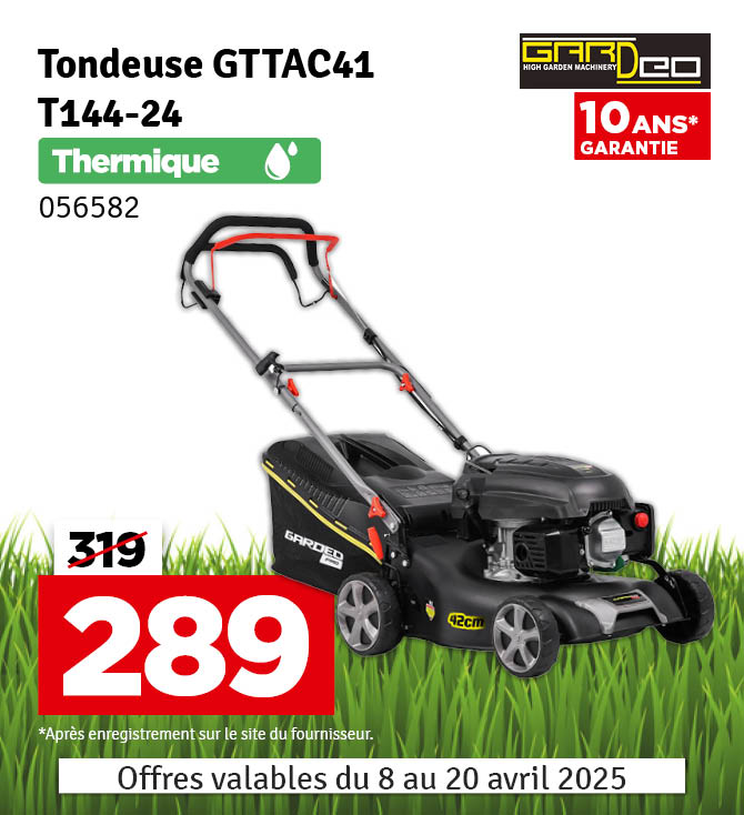 Tondeuse thermique GTTAC41T144-24 144,3 cc 41,8 cm GARDEO PRO